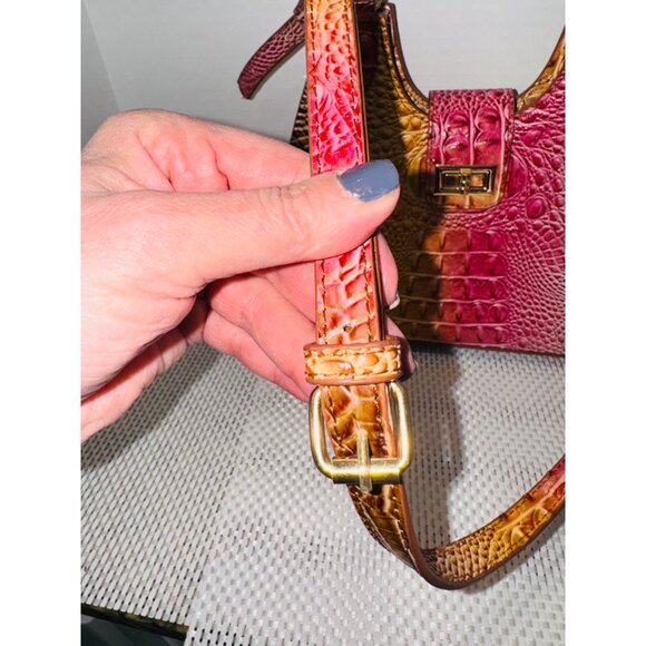 Croc Embossed Faux Leather Handbag Gradient Pink & Yellow Adjustable Strap - Picture 9 of 11
